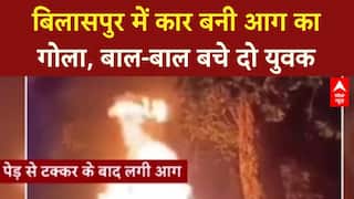 Car Accident: बिलासपुर में पेड़ से टकराई CAR, आग का गोला बनी, दो युवक SAFE