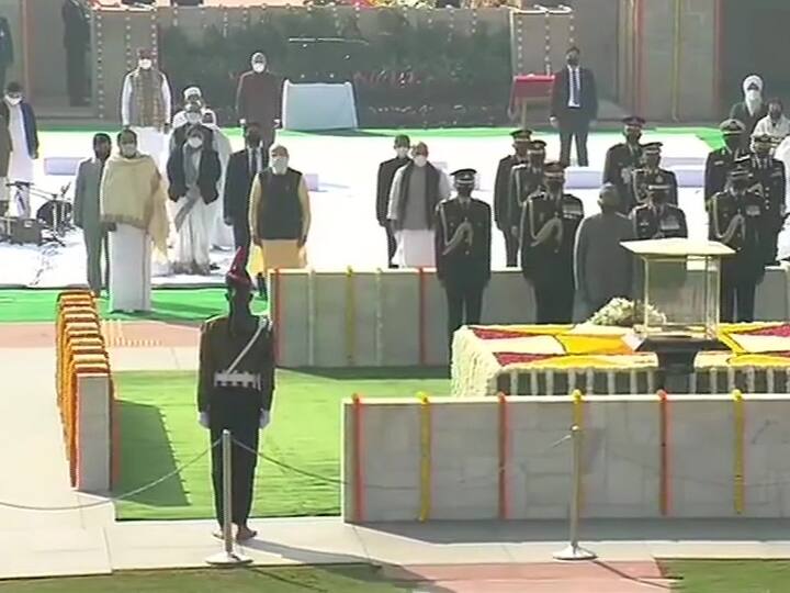 Tribute to Mahatma Gandhi at Raj Ghat in Delhi on the occasion of his death anniversary. (ANI Photo)