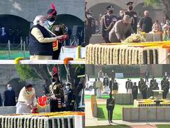 IN PICS | PM Modi, President Kovind, VP Naidu Pay Tribute To Mahatma Gandhi At Raj Ghat On Bapu's Death Anniversary