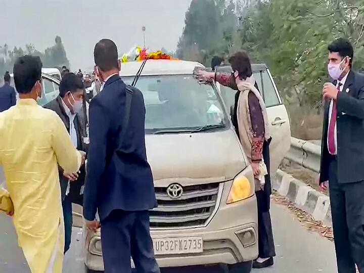 Priyanka Gandhi Rampur UP Visit Vehicles Congress leader Priyanka Gandhi cavalcade collided Hapur Road no injuries reported Priyanka Gandhi's Cavalcade Collides At Hapur Road While She Was En Route To Rampur To Meet Family Of Farmer Who Died At Tractor Rally