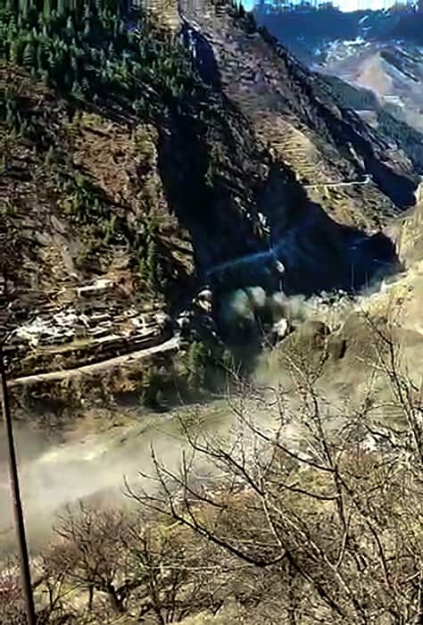 A glacier broke off in Joshimath in Uttarakhand’s Chamoli district causing a massive flood in the Dhauli Ganga river, Sunday, Feb. 7, 2021. (PTI Photo)