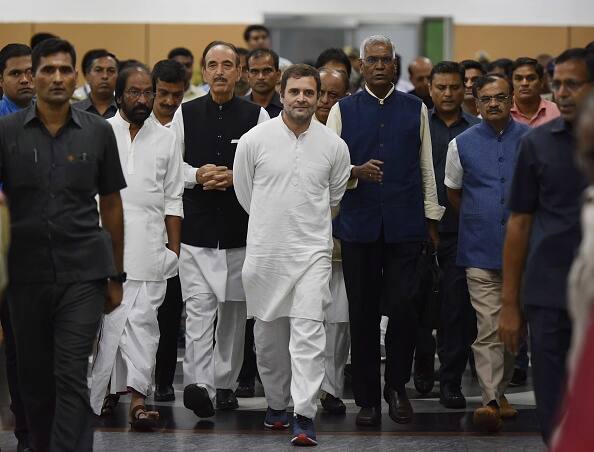 A delegation of opposition leaders including Rahul Gandhi, Ghulam Nabi Azad, Sitaram Yechuri, D Raja and Majeed Memon returns from Srinagar, on August 24, 2019 in New Delhi, India. A delegation of parties including Congress leader Rahul Gandhi was not allowed to go out of Srinagar airport and was sent back to Delhi days after the Centre abrogated Article 370 in Jammu & Kashmir. (File Photo/ Getty)
