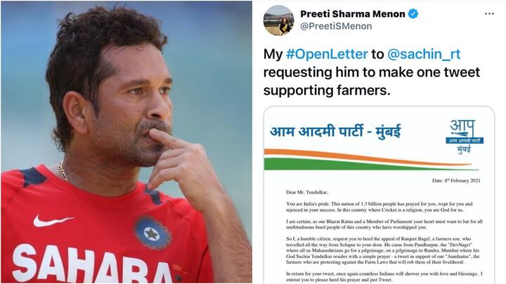 Aap Approach Sachin To Tweet In Favor Of Farm Laws Write Open Letter To Acknowledge A