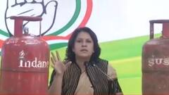 LPG cylinders on the tabletop during Congress leaders PC on inflation