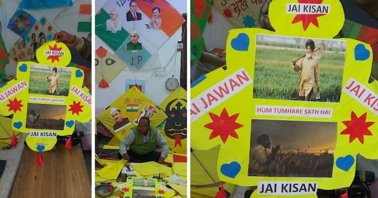 Basant Panchmi: Amritsar man made kites related to farmers Movement with pictures and slogans ਪਤੰਗਾਂ 'ਤੇ ਕਿਸਾਨ ਅੰਦੋਲਨ ਦਾ ਰੰਗ, ਬਸੰਤ ਪੰਚਮੀ 'ਤੇ ਹੋਣਗੇ ਕਿਸਾਨਾਂ ਦੇ ਹੌਸਲੇ ਹੋਰ ਬੁਲੰਦ