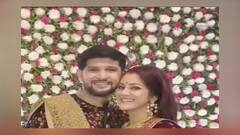 Neel-Trina Reception Video: রিসেপশনে মেরুন লেহেঙ্গায় ঝলমলে তৃণা, শেরওয়ানিতে নীল