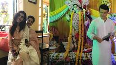 Saraswati Puja Special: সরস্বতী পুজোয় খোশমেজাজে সৌরভ, মেয়েকে আদর ডোনার