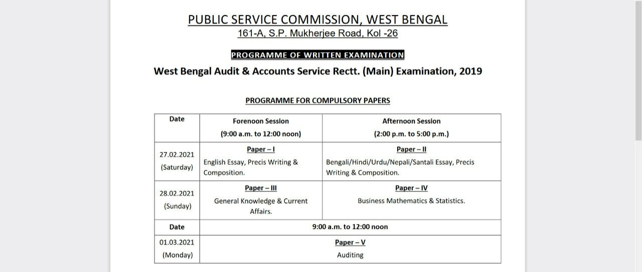 WBPC Audit and Accounts Service Mains Exam 2021: Admit Card Released, Check Exam Schedule & Other Details