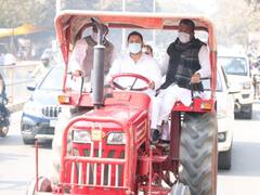 In Pics: RJD Leader Tejashwi Yadav Drives Tractor To Bihar Assembly As Mark Of Protest