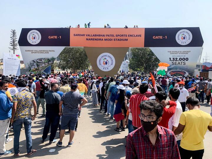 Fans were excited and were lining-up outside the stadium before the start of Day's play in Ahmedabad.  (Photo: PTI)