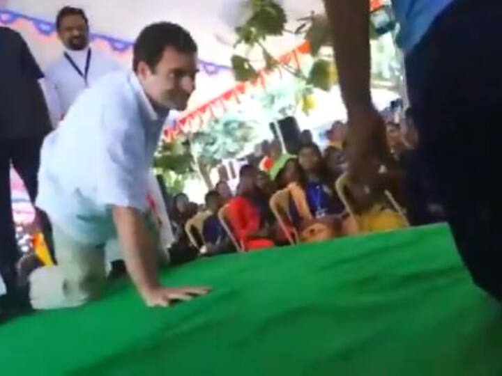 Congress Rahul Gandhi Does Push-Up Challenge Rahul Gandhi Abs Impresses Students At TN School WATCH: After Flaunting Abs, Rahul Gandhi Takes Instant Push-Up Challenge