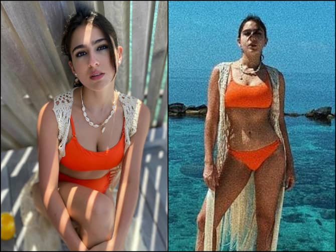 Sara Ali Khan Bikini Photos Go Viral As AtrangiRe Actress Poses In Orange Swimswuit