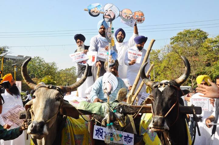 ਪੈਟਰੋਲ ਤੇ ਡੀਜ਼ਲ 'ਤੇ ਪੰਜਾਬ 'ਚ ਸਭ ਤੋਂ ਵੱਧ ਟੈਕਸ ਵਸੂਲਣ ਨੂੰ ਲੈ ਕੇ ਸ਼੍ਰੋਮਣੀ ਅਕਾਲੀ ਦਲ ਵੱਲੋਂ ਪੰਜਾਬ ਸਰਕਾਰ ਖਿਲਾਫ ਵੱਖਰੇ ਢੰਗ ਨਾਲ ਪ੍ਰਦਰਸ਼ਨ ਕੀਤਾ ਗਿਆ।