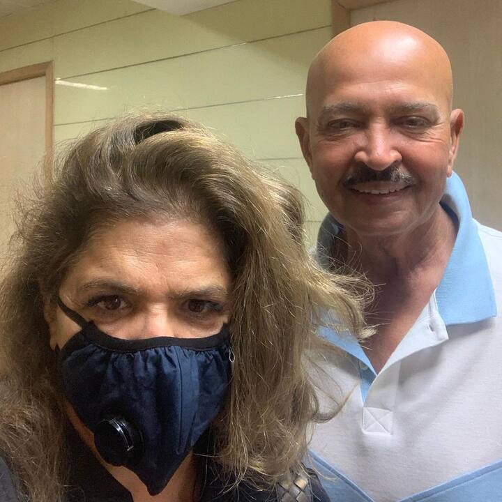 Pinkie Roshan shared pictures with her husband Rakesh to inform her fans that she took Covishield vaccine at a hospital in Mumbai.