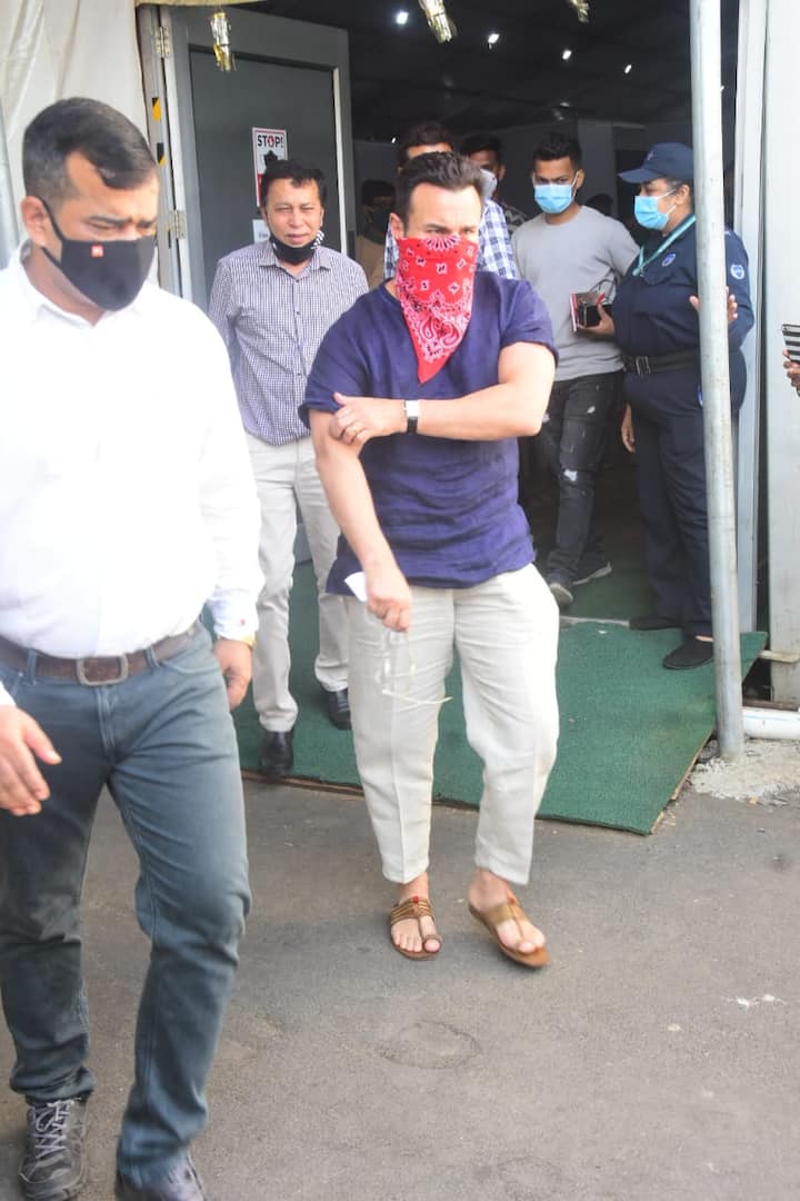 Saif was seen touching his arms at the vaccination centre, which has added fuel to the rumours of him taking a COVID-19 vaccine.