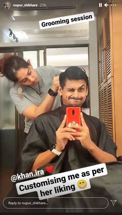 PICS: Aamir Khan's Daughter Ira Turns Hairdresser For Boyfriend, Showers Him With Kisses After He Complains Of 'Distractions'