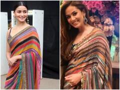 Alia Bhatt vs Mira Rajput Fashion Faceoff: Who Looks Better In A Multi-Coloured Striped Sequined Saree?