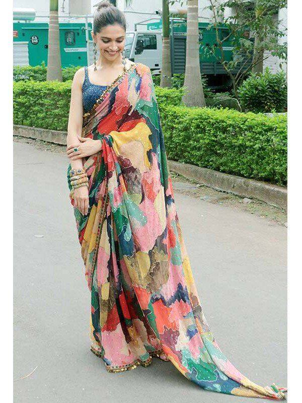 Interestingly, Deepika Padukone too had worn a multi-coloured sari during the promotion of Chhapak movie last year [pic credit: Instagram]