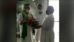 Rakesh Tikait welcomed by TMC MP Dola Sen at Kolkata airport