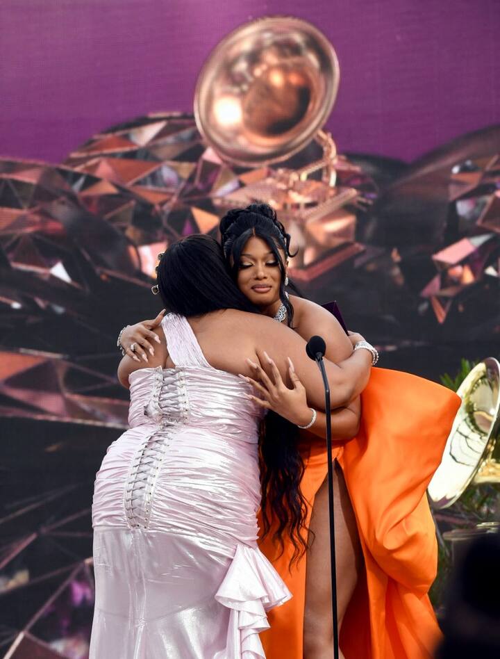 The 63rd edition of the Grammys began with Megan Thee Stallion winning two trophies - Best New Artist Award and Best Rap Performance for Savage. [pic credit: AFP]