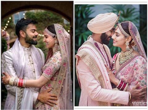 ਦੋਵਾਂ ਦੀ ਕਲਰ ਚੁਆਇਸ ਵਿਰਾਟ-ਅਨੁਸ਼ਕਾ ਦੇ ਵਿਆਹ ਦੇ ਜੋੜੇ ਨਾਲ ਕਾਫੀ ਹੱਦ ਤਕ ਮੇਲ ਖਾਂਦੀ ਸੀ।