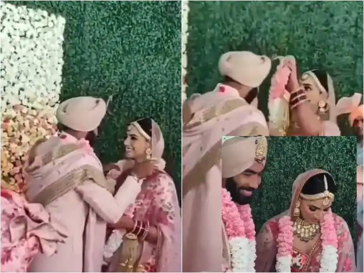 Watch indian cricketer Jasprit Bumrah Sanjana Ganesans Varmala Ceremony Video Goes VIRAL Jasprit Bumrah Wedding | संजना- जसप्रीतच्या विवाहसोहळ्यातील Video Viral