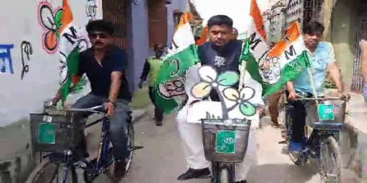 West Bengal Assembly Election 2021: Karandighi assembly TMC candidate Goutam Pal uses Cycle of Sobuj Sathi scheme in poll campaign WB election 2021: প্রচারে সবুজ সাথী প্রকল্পের সাইকেলে সওয়ার করণদিঘীর তৃণমূল প্রার্থী