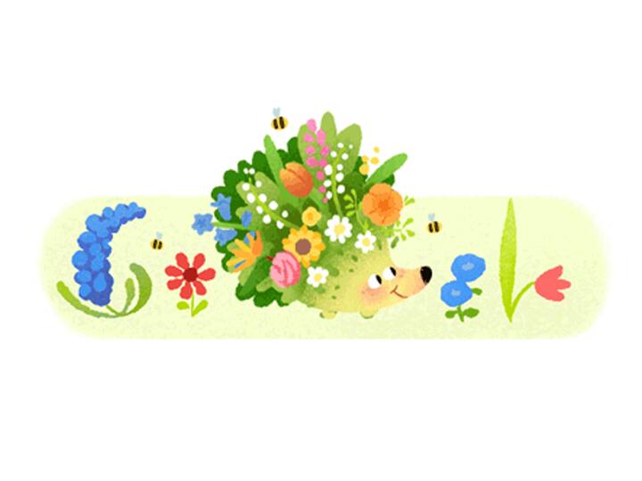 Google Doodle Spring Season 2021 Google Doodle celebrates with an animated hedgehog Google Doodle Spring Season 2021 : गुगलचं खास डूडल, वसंत ऋतूच्या स्वागताला रंगीबेरंगी फुलांची भन्नाट कलाकृती 