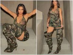 IN PICS: Kim Kardashian Sets Internet On Fire In A Military Minidress & Thigh-High Boots
