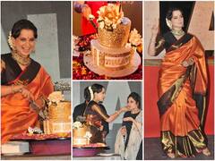 In Pics: Thalavai चा ट्रेलर लॉंच झाल्यावर kangana Ranaut ने केक कापून साजरा केला वाढदिवस