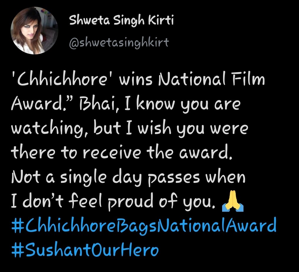 SSR’s Sister Shweta Singh Kirti Pens Heartfelt Note After ‘Chhichhore’ Wins National Film Award