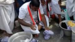 Tamil Nadu Elections: AIADMK candidate washes clothes during campaign