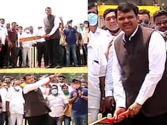 PHOTO : ये लगा सिक्सर...! फडणवीसांची मैदानावर जबरदस्त फटकेबाजी, पाहा फोटो