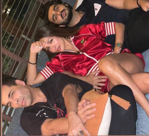 Filmmaker Karan Johar shared this picture wherein he can be seen posing alongside Arjun and Malaika. [pic credit: Instagram/ Karan Johar]