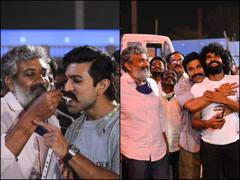 PICS: SS Rajamouli Feeds Cake To Ram Charan On His Birthday On Sets Of 'RRR'