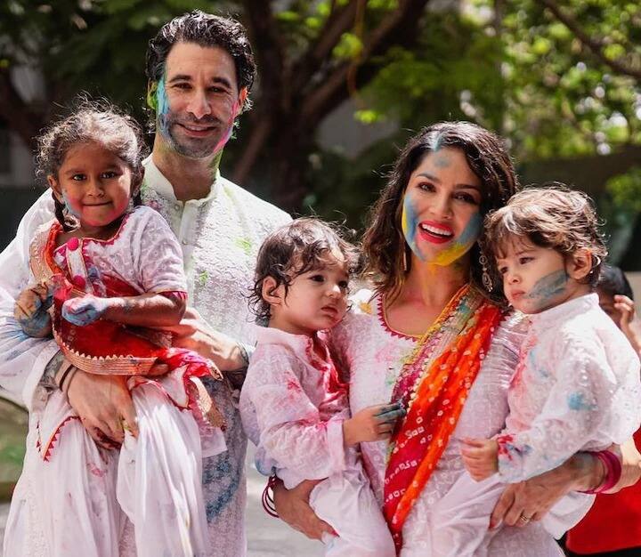 Sunny Leone shared an adorable family photo which featured her daughter Nisha and sons- Asher & Noah.