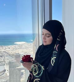 IN PICS: Actress-Turned-Spiritual Seeker Sana Khan Sips Gold-Plated Coffee At Burj Khalifa With Husband & Muslim Cleric Anas Saiyad!