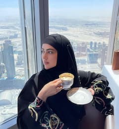IN PICS: Actress-Turned-Spiritual Seeker Sana Khan Sips Gold-Plated Coffee At Burj Khalifa With Husband & Muslim Cleric Anas Saiyad!