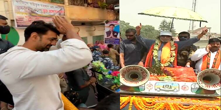 West Bengal Assembly Elections 2021 BJP Mithun Chakraborty TMC Actor Deepak Adhikari political Road Show draws attention ahead of election WB Election 2021:  একদা সতীর্থ, এখন রাজনৈতিক প্রতিপক্ষ, মিঠুন-দেবের রোড শো ঘিরে উন্মাদনা