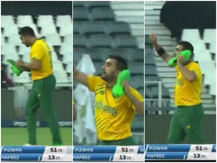 PAK vs SA, T20I Tabraiz Shamsi 'Shoe-Phone' Celebration After Taking Wickets Against Pakistan Watch: Tabraiz Shamsi's Peculiar 'Shoe-Phone' Celebration After Taking Wickets Against Pakistan