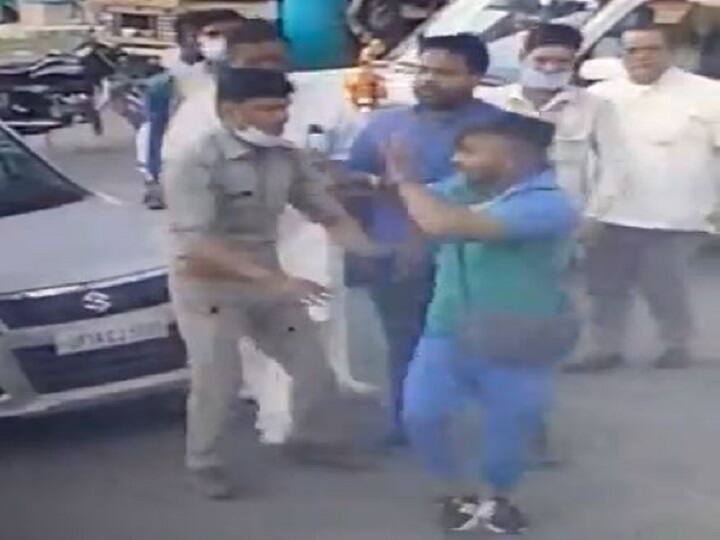 Gunner beat up petrol pump worker infront of BJP MLA Vijay Pal, HAPUR ANN गनर ने की पेट्रोल पंप कर्मचारी के साथ मारपीट, तमाशा देखते रहे बीजेपी विधायक