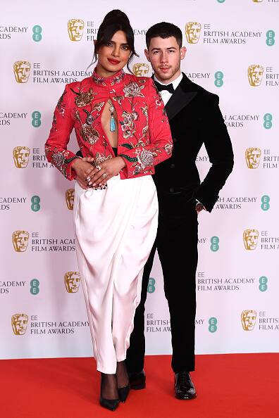 Priyanka Chopra was one of the first presenters of the night and was accompanied on the red carpet with her pop-star husband Nick Jonas. [pic credit: Gettyimages