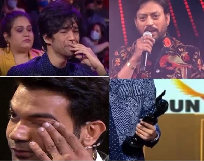 Filmfare Awards 2021 Late Irrfan Khans son Babil gets emotional as the actor gets honoured watch video Filmfare Awards 2021 | ...आणि इरफान खान यांच्या आठवणीनं मुलगा बाबिल, अभिनेता राजकुमार रावला अश्रू अनावर