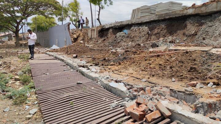 Smart City 'wall' collapses in rain மழையில் இடிந்து விழுந்தது ஸ்மார்ட் சிட்டி ‛சுவர்’