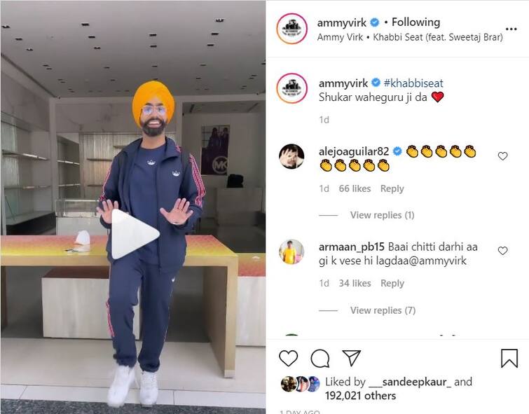 Ammy Virk's bhangra doesn't stop at 'khabbi seat' success, watch video 'ਖੱਬੀ ਸੀਟ' ਦੀ ਸਕਸੈਸ 'ਤੇ ਨਹੀਂ ਰੁੱਕ ਰਿਹਾ ਐਮੀ ਵਿਰਕ ਦਾ ਭੰਗੜਾ, ਦੇਖੋ ਵੀਡੀਓ 