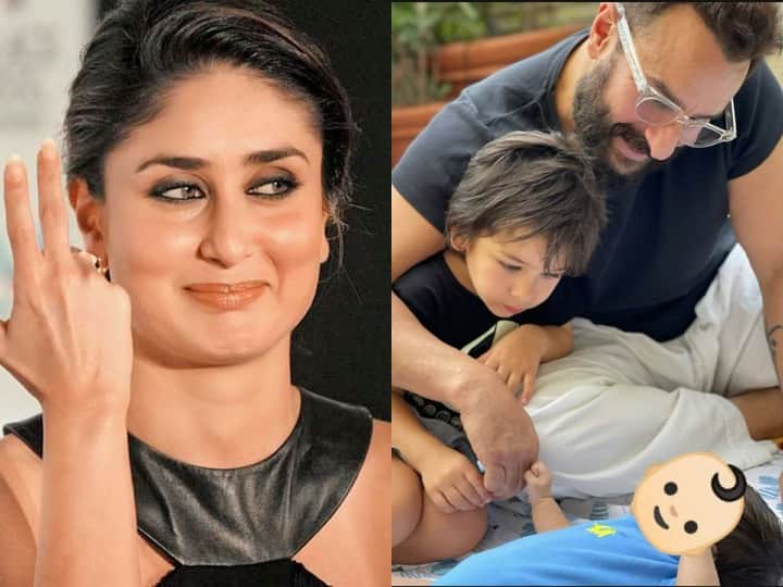 Kareena Kapoor Khan share latest photo of saif and taimur playing with new born baby करीना कपूर खान ने शेयर की दूसरे बेटे की तस्वीर, पापा सैफ और भाई तैमूर के साथ खेलते दिखे नन्हे नवाब
