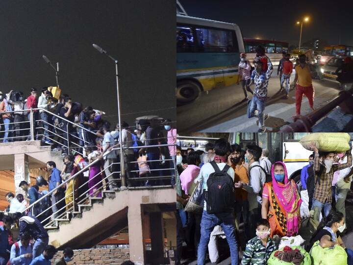 Complete lockdown in Delhi: migrant workers movement in Delhi तस्वीरों में: दिल्ली में लॉकडाउन से प्रवासी मज़दूरों में अफरातफरी, बस स्टैंड पर पहुंची हज़ारों की भीड़, रेलवे ने किया अलर्ट