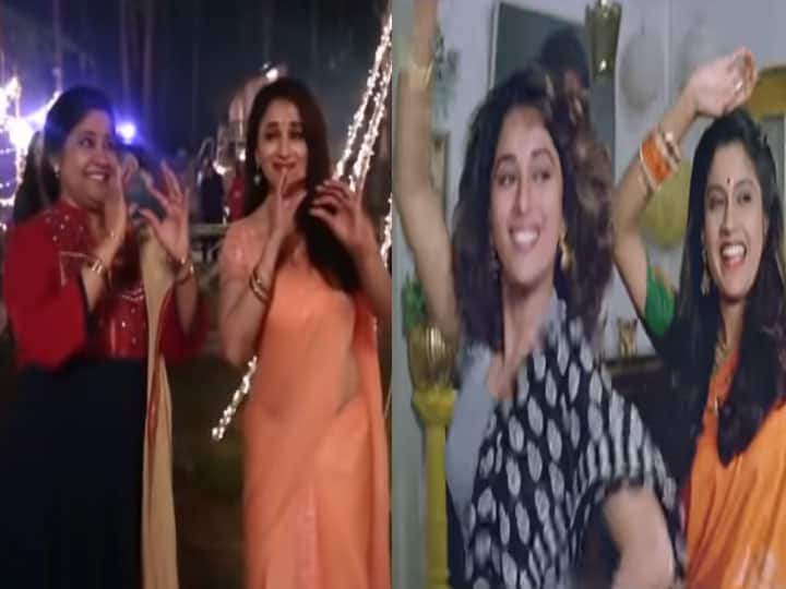 When years later off camera Madhuri Dixit and Renuka Shahane danced On lo chali main apne devar ki baarat leke hit song from hum apke hain kaun लो चली मैं अपने देवर की बारात ले के: सालों बाद Madhuri Dixit और Renuka Shahane ने किया इस हिट गाने पर डांस