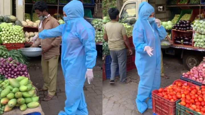 Rakhi Sawant seen vegetable shopping in PPE suit सितारों में कोरोना का खौफ, पीपीई सूट पहनकर सब्जी खरीदने निकली ये अभिनेत्री