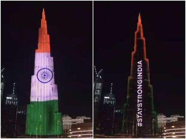Coronavirus: Stay Strong India, UAE Buildings Light Up With Tricolour Coronavirus India: भारत के लिए UAE ने बुर्ज खलीफा पर लिखा- ‘स्टे स्ट्रोंग इंडिया’, देखें वीडियो